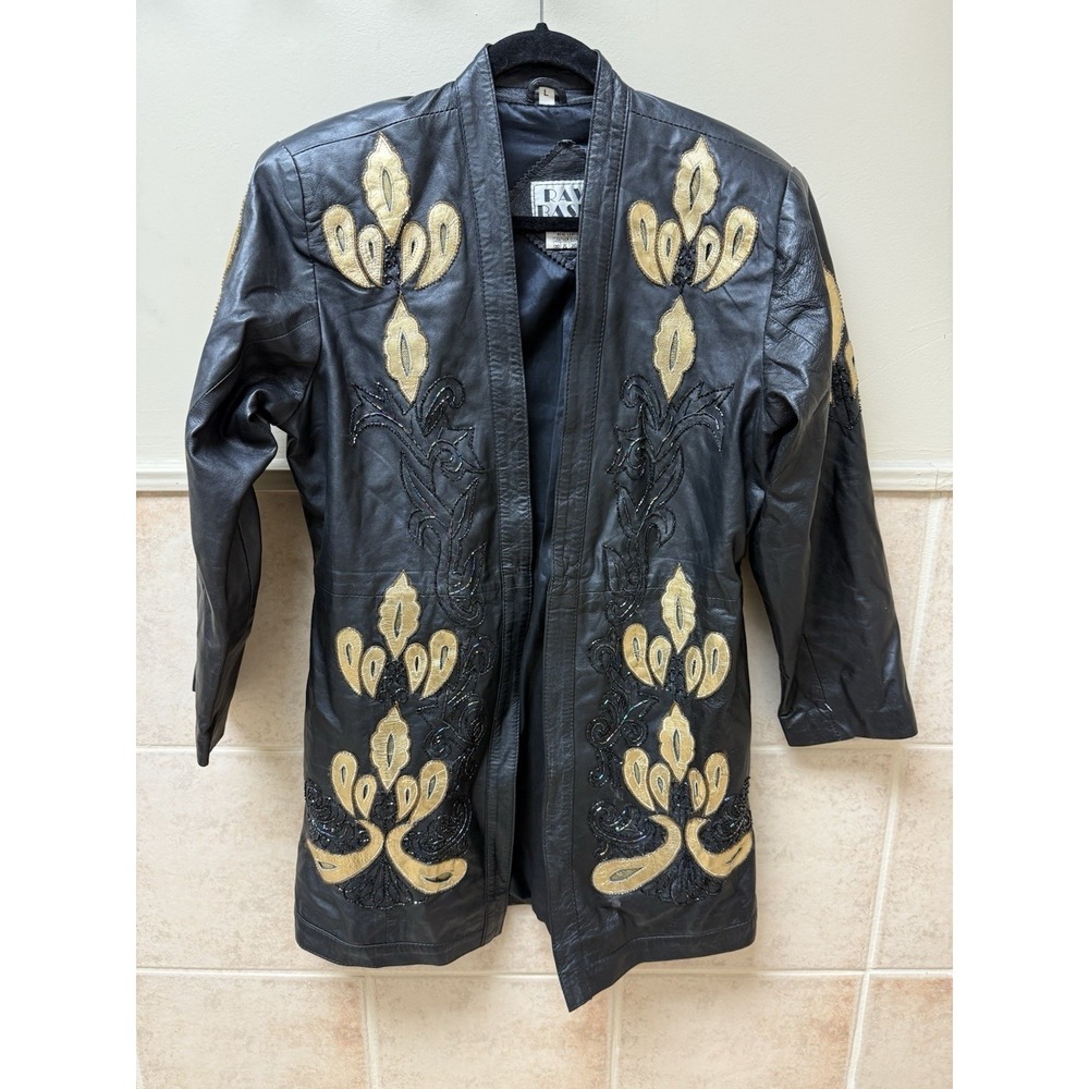 Vintage Raw Basix Leather Jacket. Black. Womens. Embellishments. Sz L - Picture 2 of 10